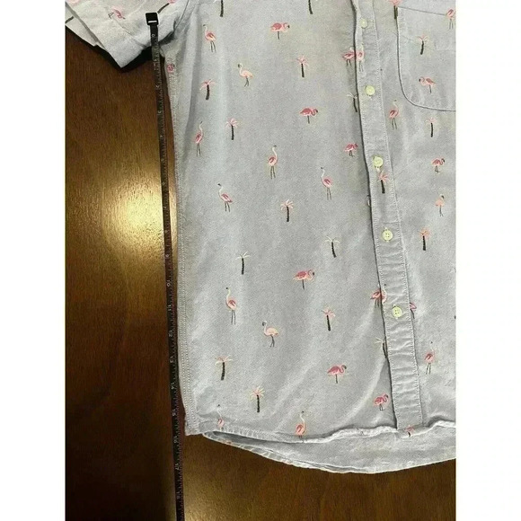 American Eagle Short Sleeve ButtonUp Flamingo Shirt Sz S Blue Pink Cotton (0189) - Picture 6 of 8